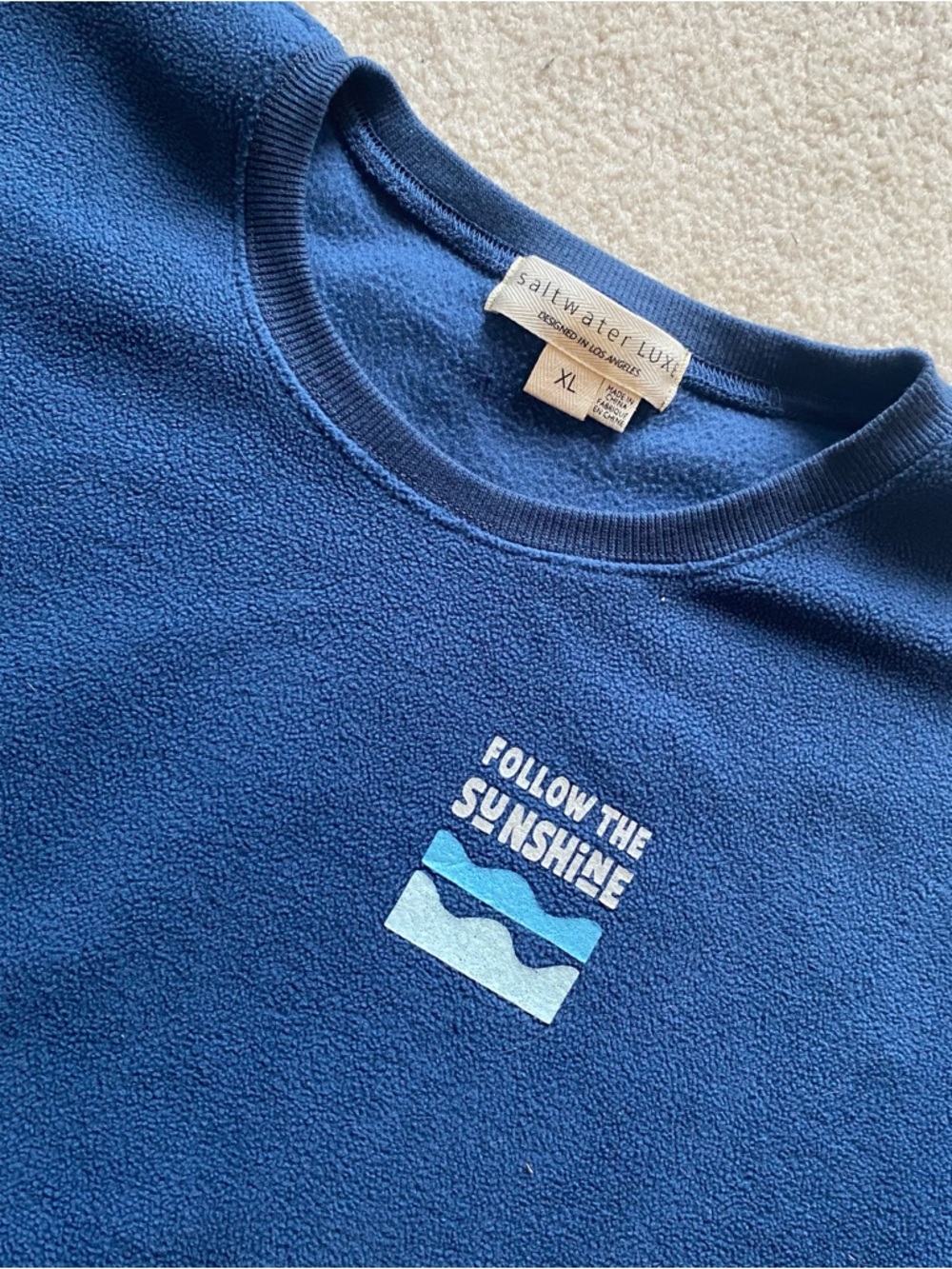 Saltwater Luxe XL Blue Fleece Follow The Sun Graphic Crewneck Sweatshirt Beach